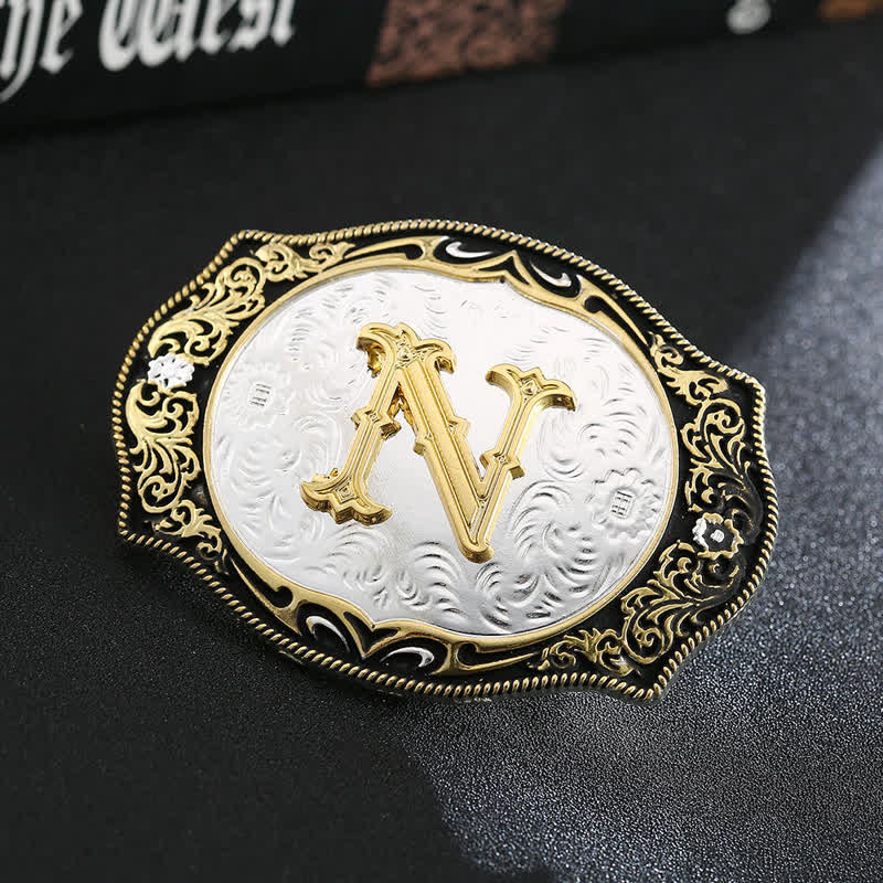 Golden Black DIY Retro Initial Letter Buckle Leather Belt - Image 16