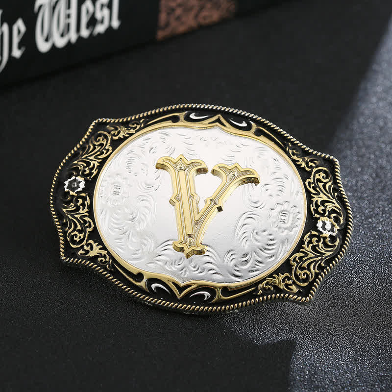 Golden Black DIY Retro Initial Letter Buckle Leather Belt - Image 24