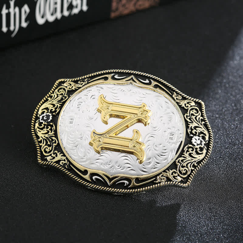Golden Black DIY Retro Initial Letter Buckle Leather Belt - Image 28