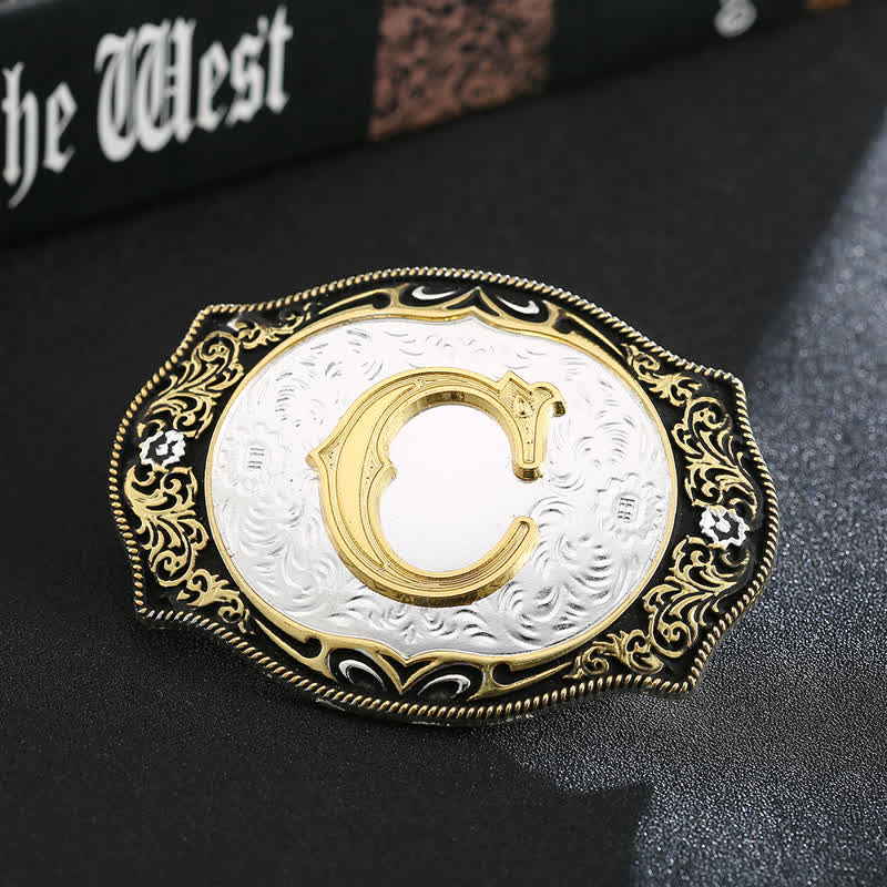 Golden Black DIY Retro Initial Letter Buckle Leather Belt - Image 5