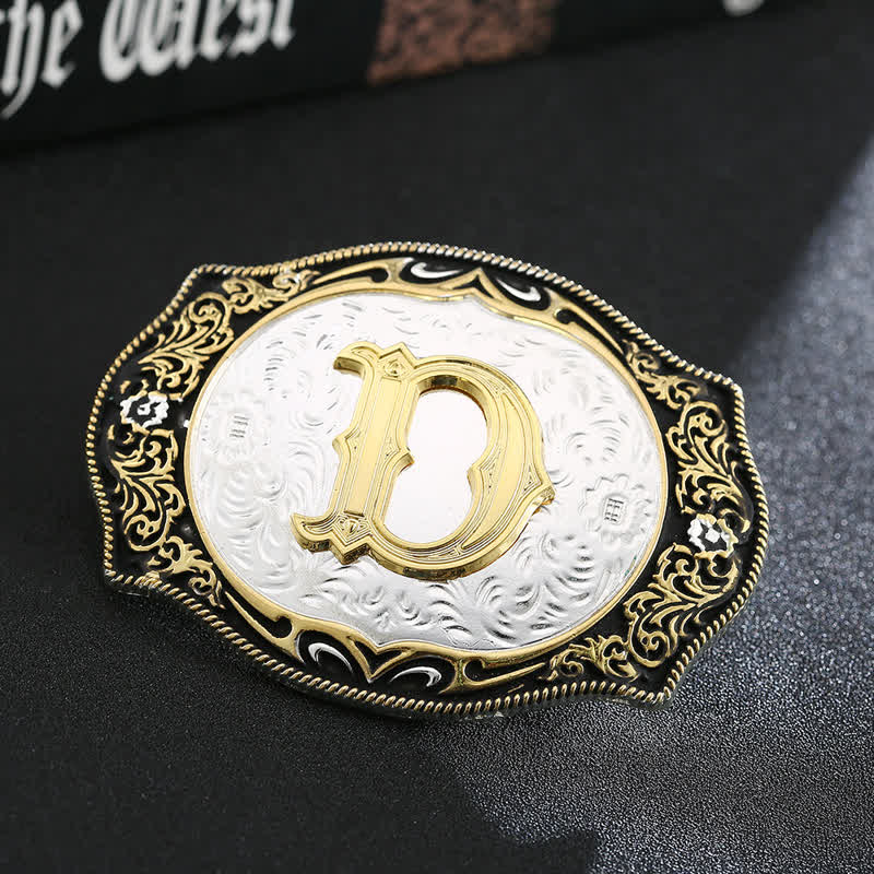 Golden Black DIY Retro Initial Letter Buckle Leather Belt - Image 6