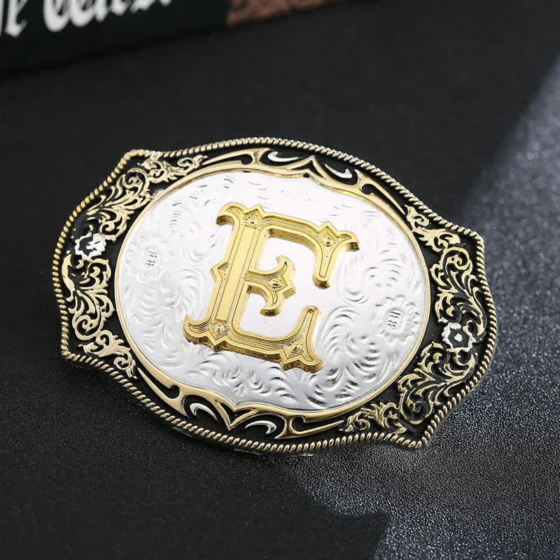 Golden Black DIY Retro Initial Letter Buckle Leather Belt - Image 7
