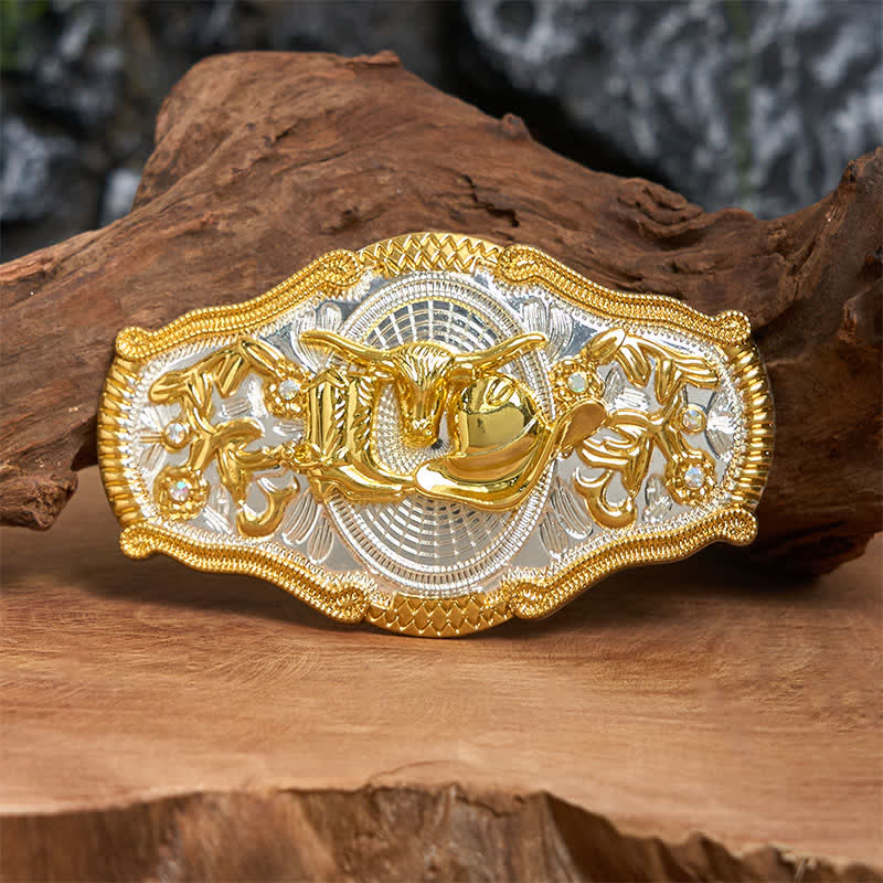 Golden Bull & Cowboy Hat DIY West Large Buckle Leather Belt
