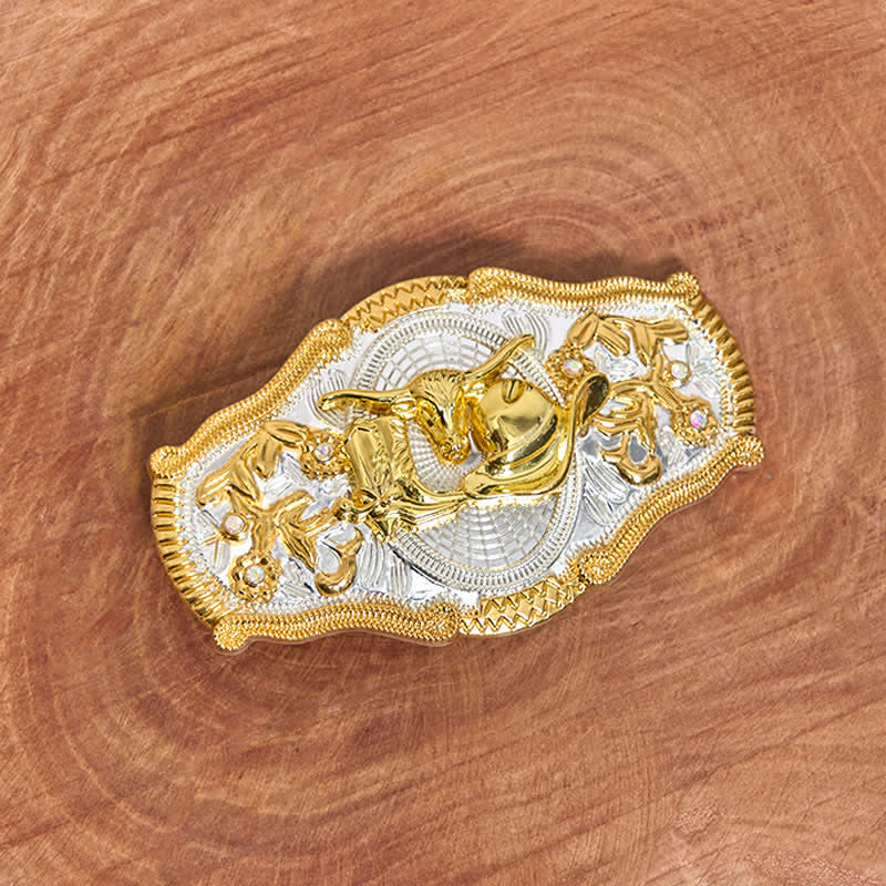 Golden Bull & Cowboy Hat DIY West Large Buckle Leather Belt - Image 2