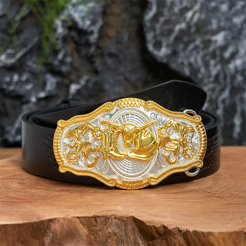Golden Bull & Cowboy Hat DIY West Large Buckle Leather Belt - Image 4