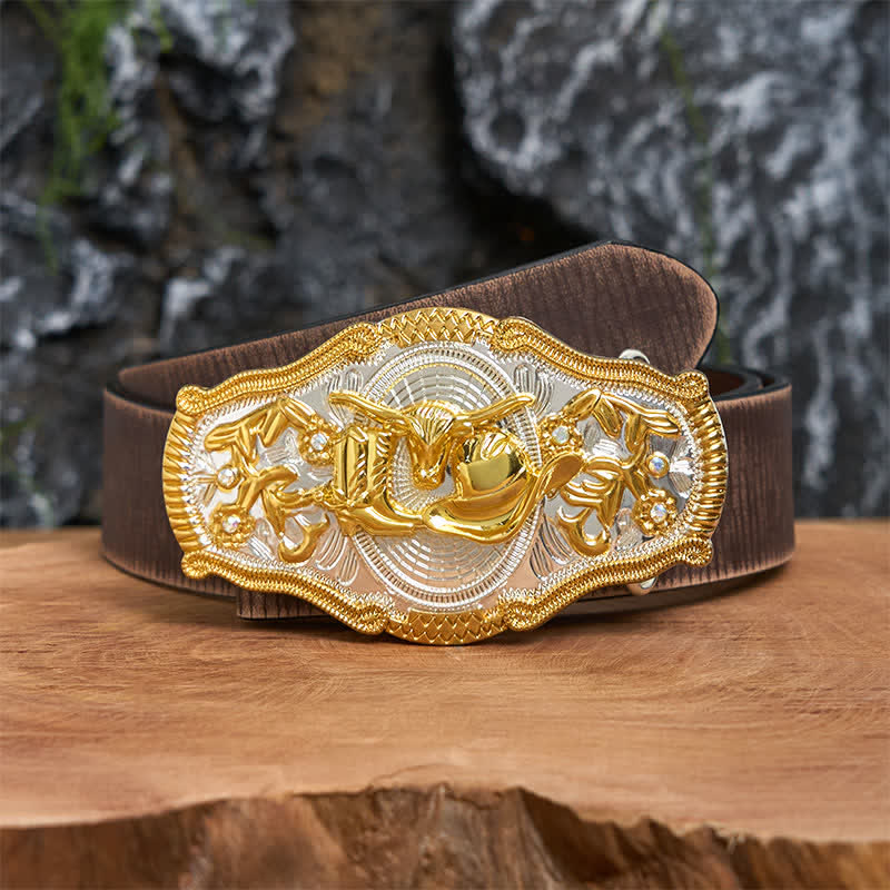 Golden Bull & Cowboy Hat DIY West Large Buckle Leather Belt - Image 7