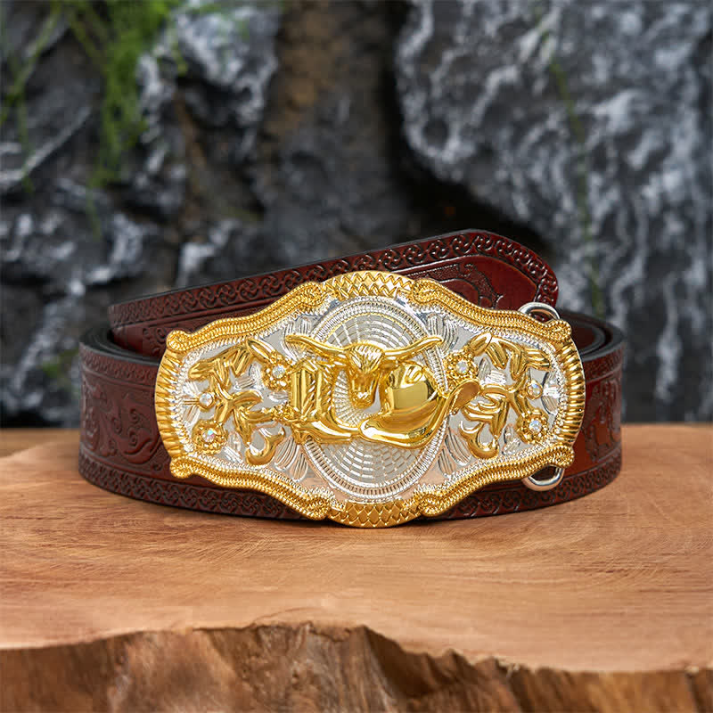 Golden Bull & Cowboy Hat DIY West Large Buckle Leather Belt - Image 8