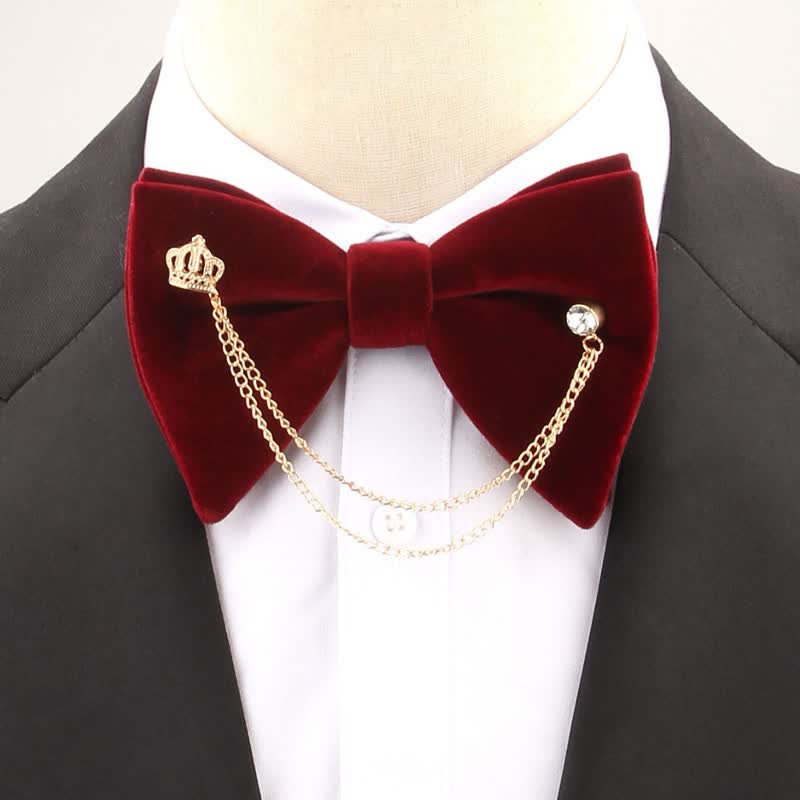 Golden Chain Solid Color Velvet Oversized Pointed Bow Tie
