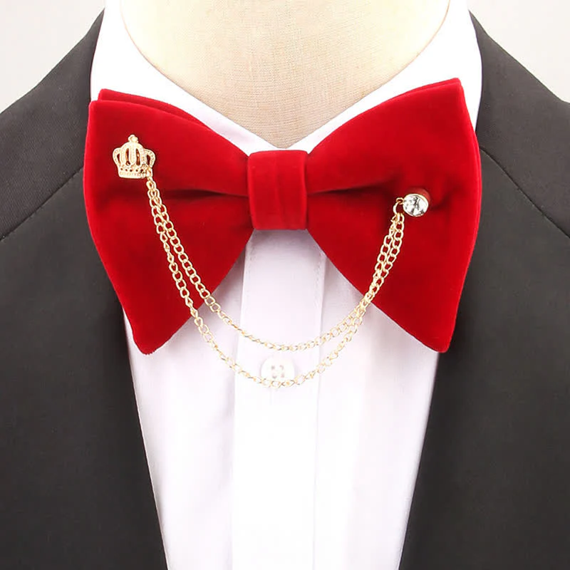 Golden Chain Solid Color Velvet Oversized Pointed Bow Tie - Image 4