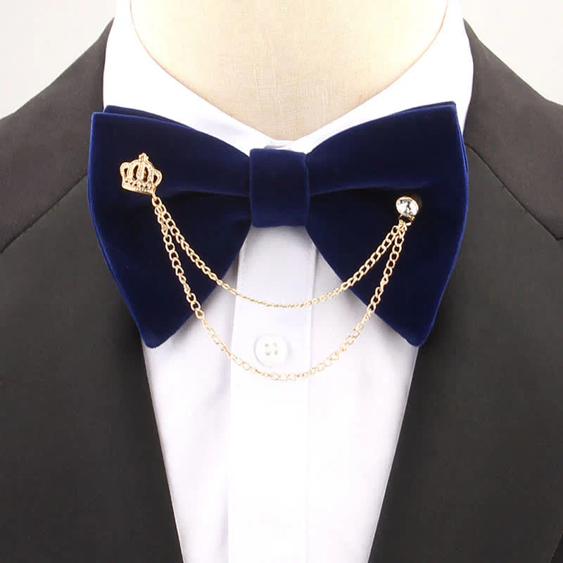 Golden Chain Solid Color Velvet Oversized Pointed Bow Tie - Image 5