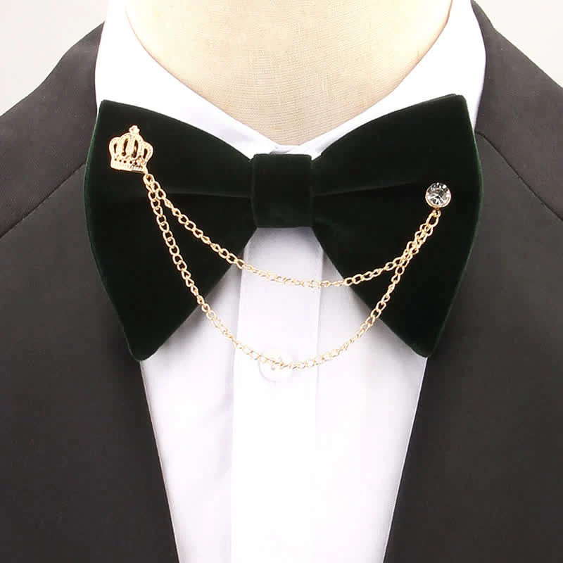 Golden Chain Solid Color Velvet Oversized Pointed Bow Tie - Image 6