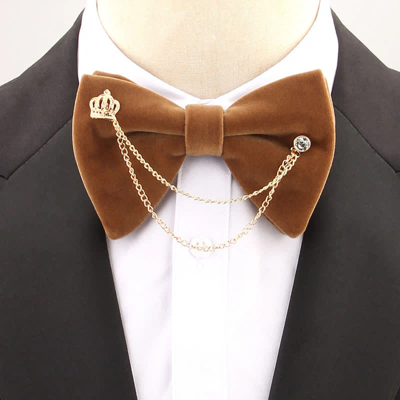 Golden Chain Solid Color Velvet Oversized Pointed Bow Tie - Image 7