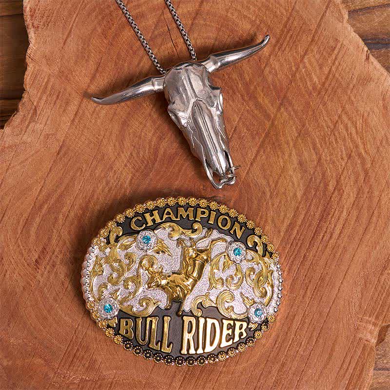 Golden DIY Bull Rider Belt Buckle Longhorn Bull Pendant Bundle Set - Image 2