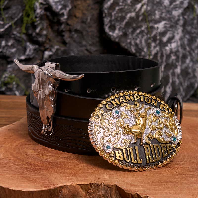 Golden DIY Bull Rider Belt Buckle Longhorn Bull Pendant Bundle Set - Image 4