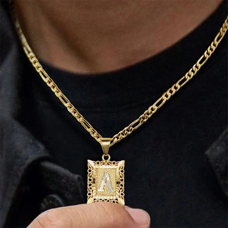 Golden Exquisite Square Hollow Letter Necklace - Image 2
