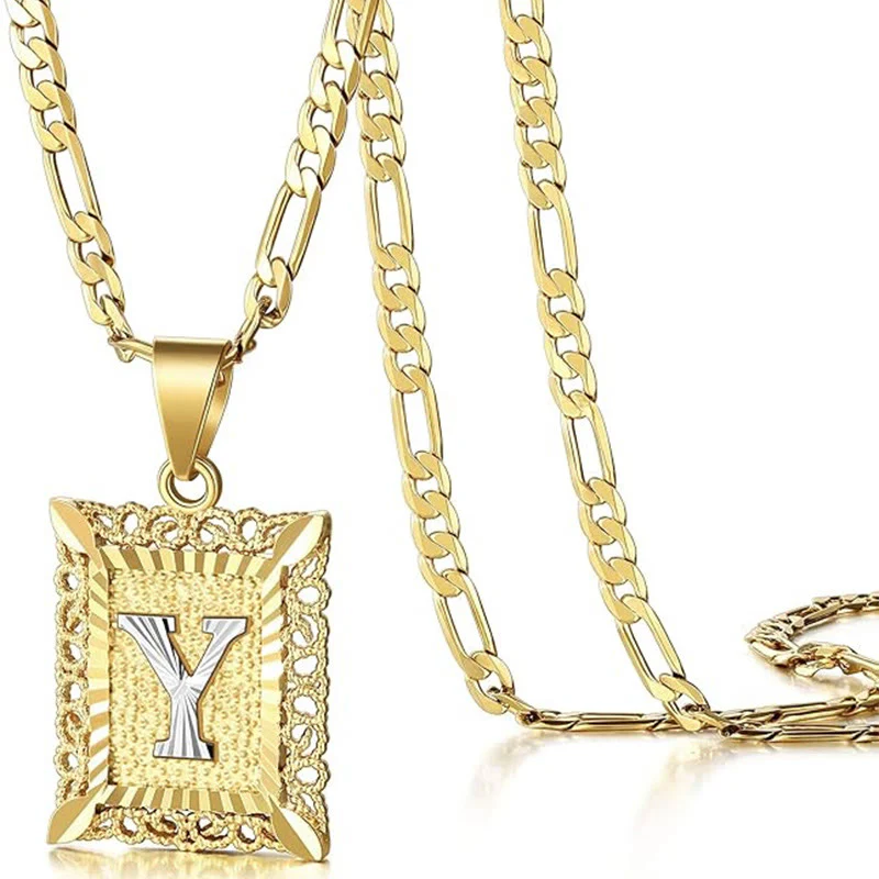 Golden Exquisite Square Hollow Letter Necklace - Image 29
