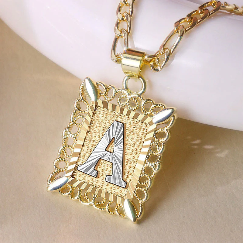 Golden Exquisite Square Hollow Letter Necklace - Image 4