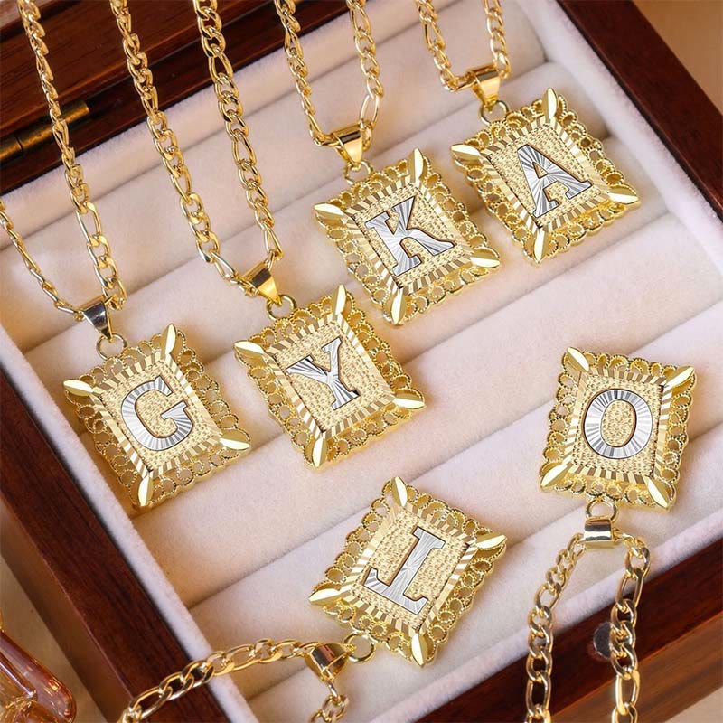 Golden Exquisite Square Hollow Letter Necklace - Image 5