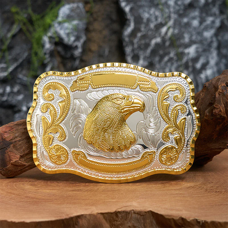 Golden Fierce Eagle Head DIY Cowboy Buckle Leather Belt