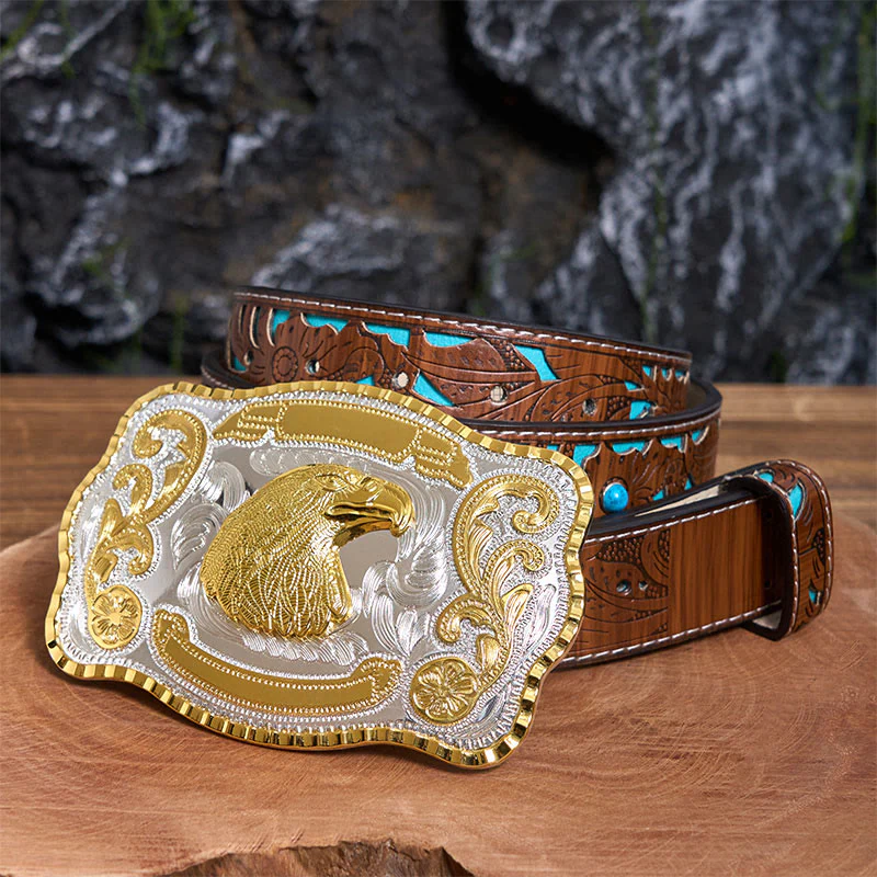 Golden Fierce Eagle Head DIY Cowboy Buckle Leather Belt - Image 5