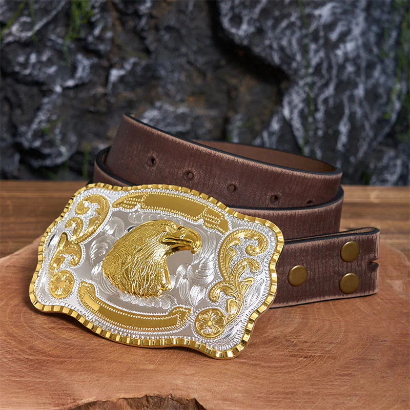 Golden Fierce Eagle Head DIY Cowboy Buckle Leather Belt - Image 7