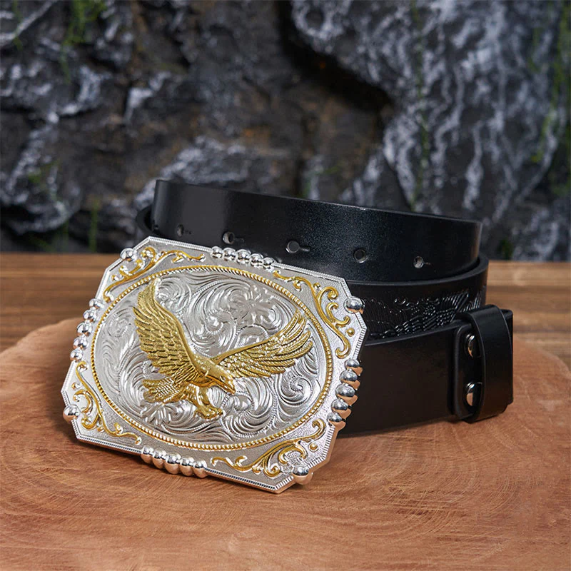 Golden Flying Eagle DIY Cowboy Buckle Leather Belt - Image 2
