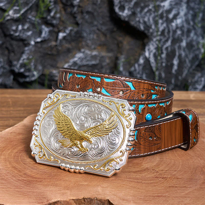 Golden Flying Eagle DIY Cowboy Buckle Leather Belt - Image 5