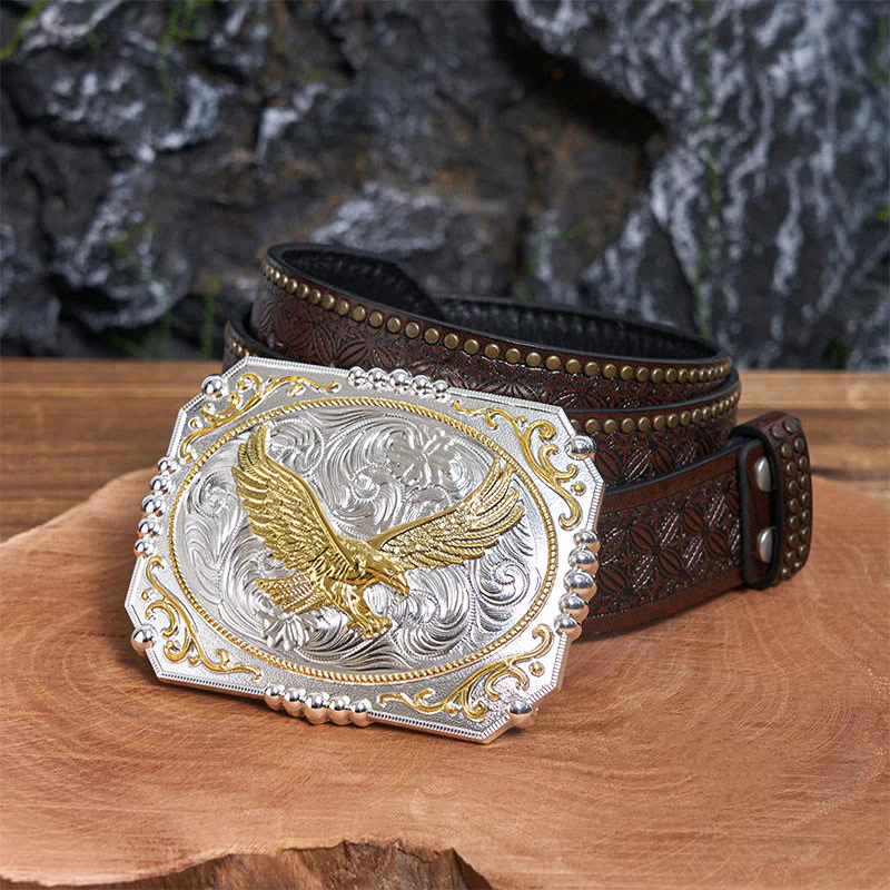 Golden Flying Eagle DIY Cowboy Buckle Leather Belt - Image 6