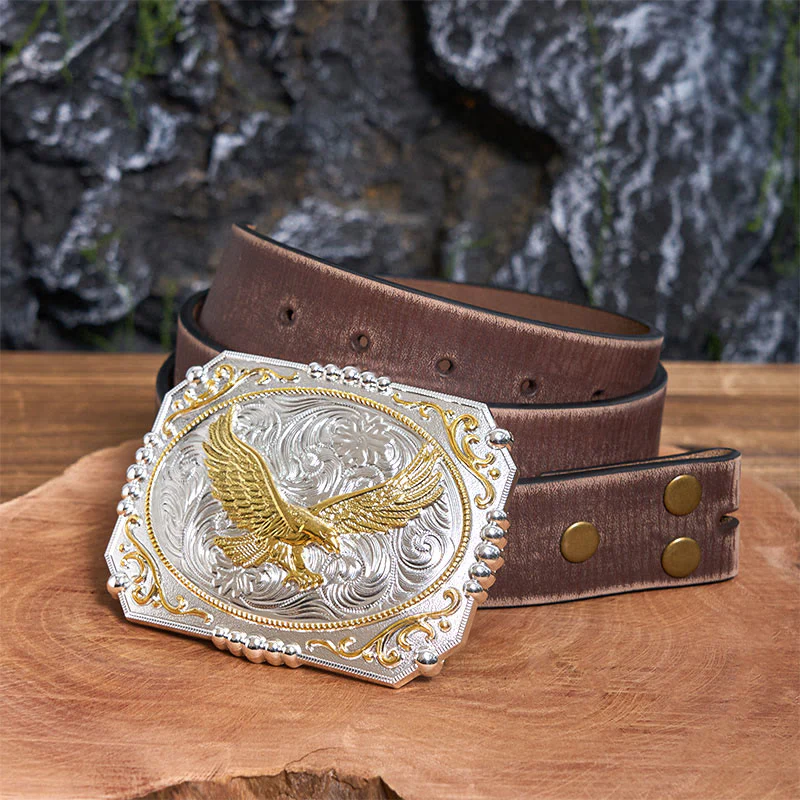 Golden Flying Eagle DIY Cowboy Buckle Leather Belt - Image 7