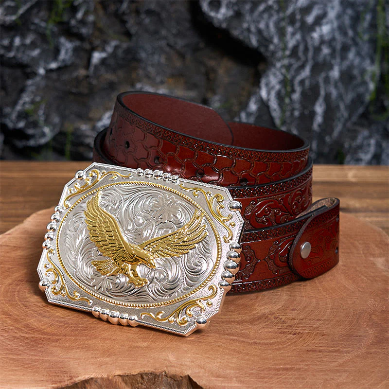 Golden Flying Eagle DIY Cowboy Buckle Leather Belt - Image 8