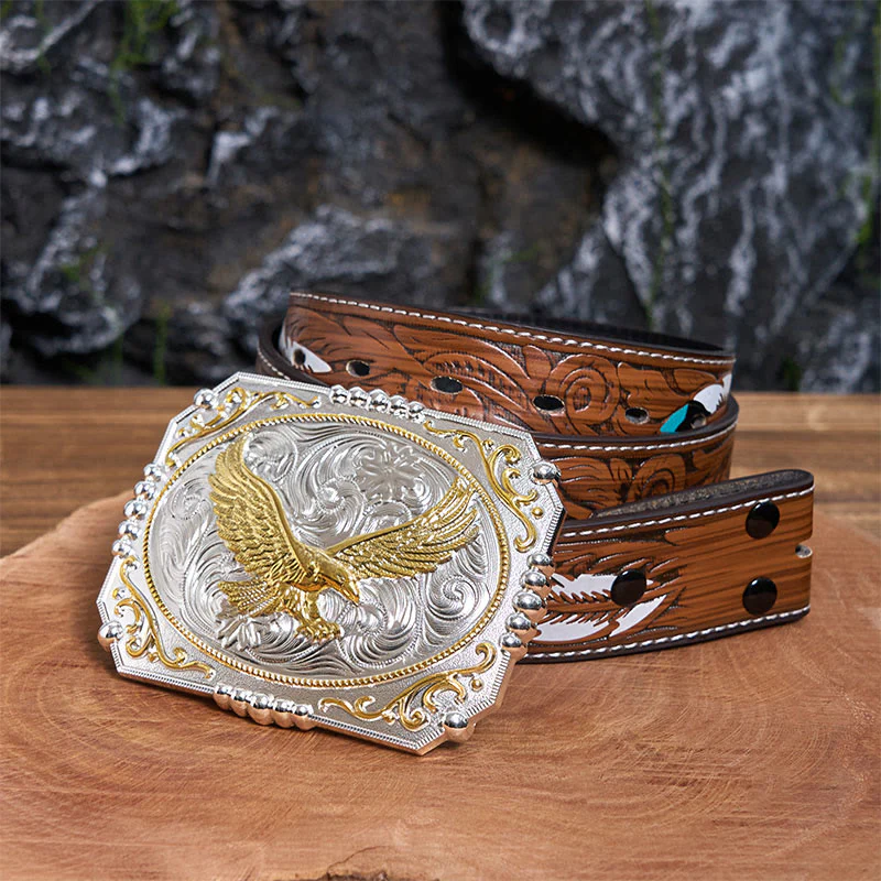 Golden Flying Eagle DIY Cowboy Buckle Leather Belt - Image 9
