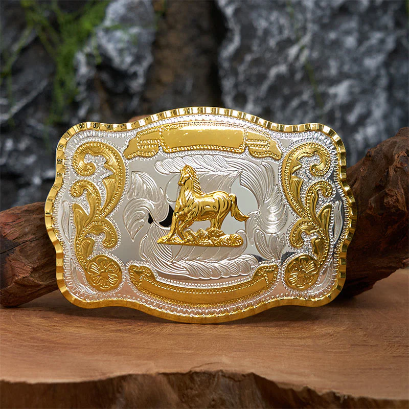 Golden Gallant Horse DIY Cowboy Buckle Leather Belt