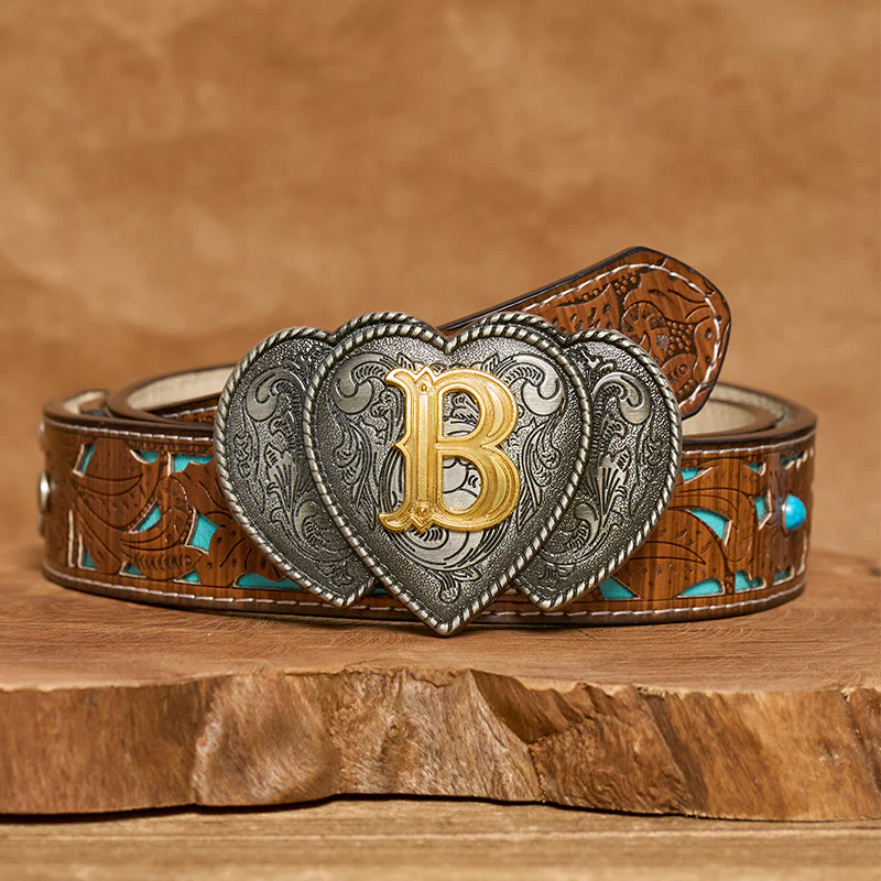 Golden Letter Heart-Shaped Buckle Leather Belt - Image 4