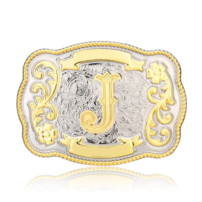 Golden & Silver DIY Western Initial Letter Buckle Leather Belt - Image 10