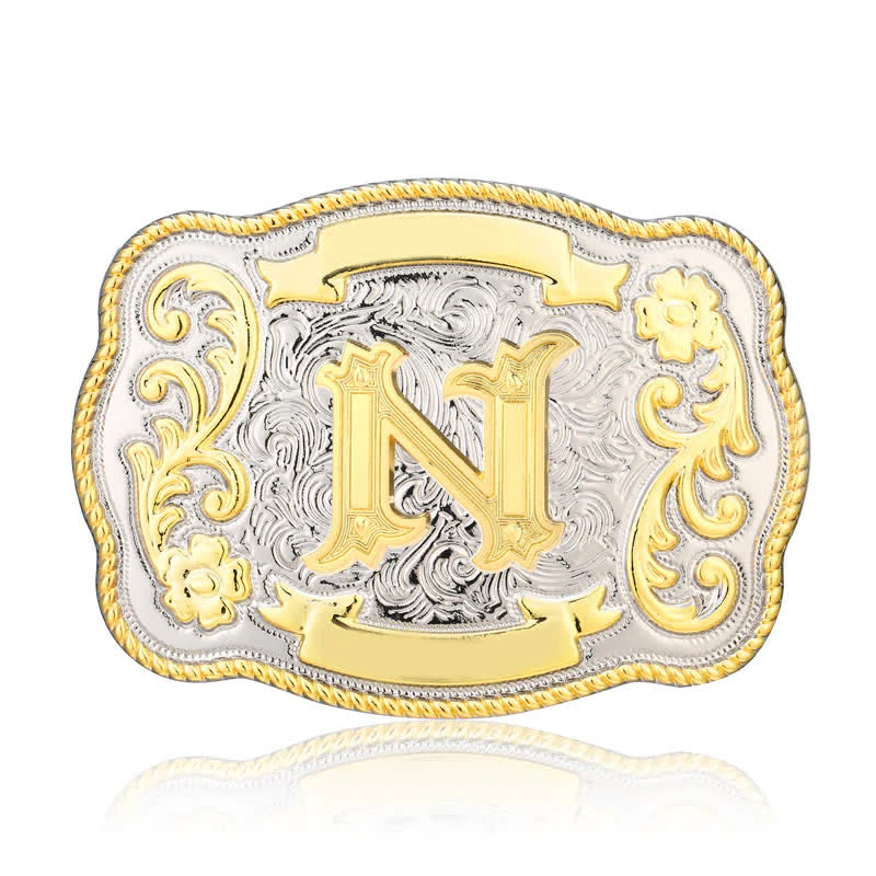 Golden & Silver DIY Western Initial Letter Buckle Leather Belt - Image 14