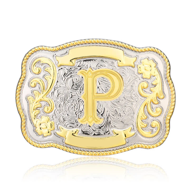 Golden & Silver DIY Western Initial Letter Buckle Leather Belt - Image 16