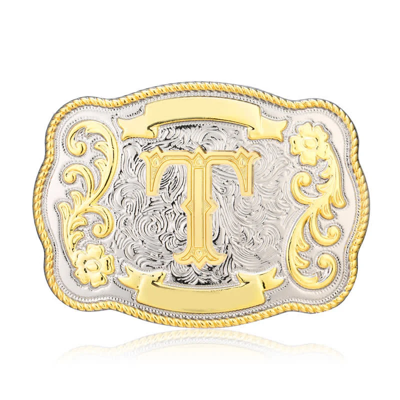 Golden & Silver DIY Western Initial Letter Buckle Leather Belt - Image 19