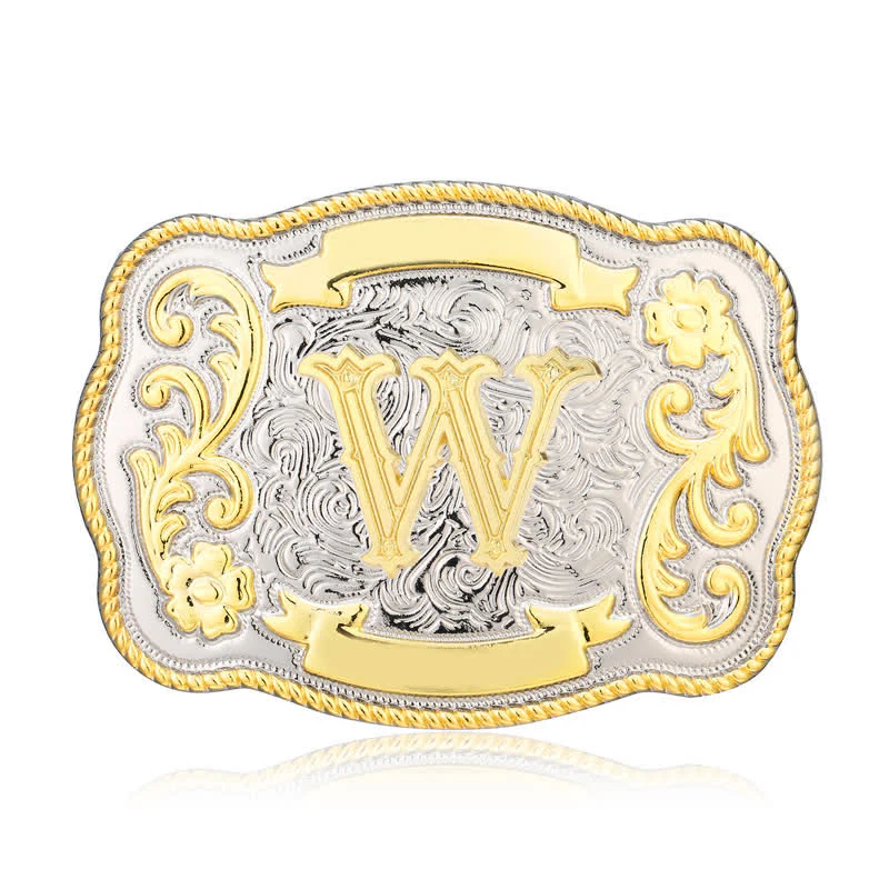 Golden & Silver DIY Western Initial Letter Buckle Leather Belt - Image 22