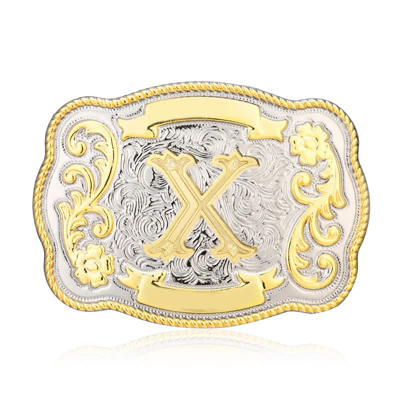 Golden & Silver DIY Western Initial Letter Buckle Leather Belt - Image 23
