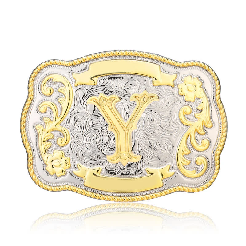 Golden & Silver DIY Western Initial Letter Buckle Leather Belt - Image 24