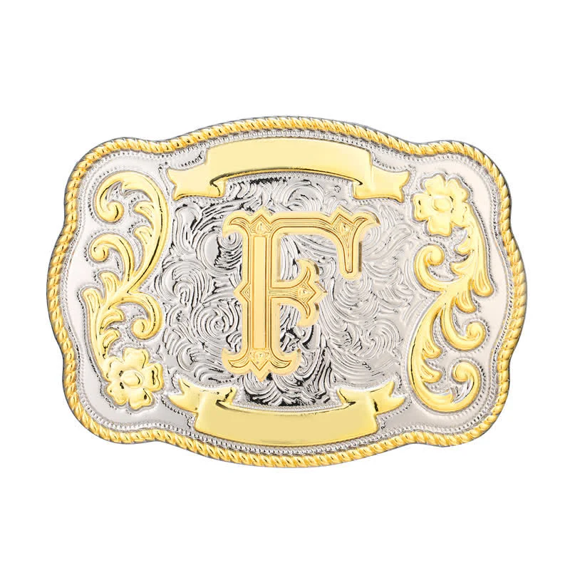 Golden & Silver DIY Western Initial Letter Buckle Leather Belt - Image 6