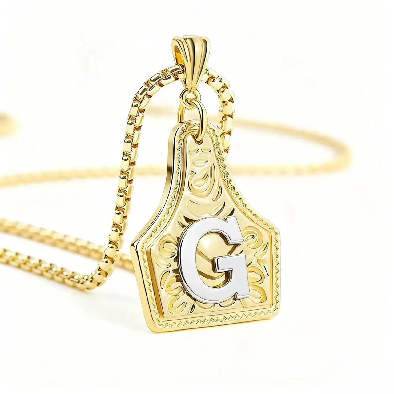 Golden & Silver Exquisite Letter Pendant Embossed Necklace - Image 11
