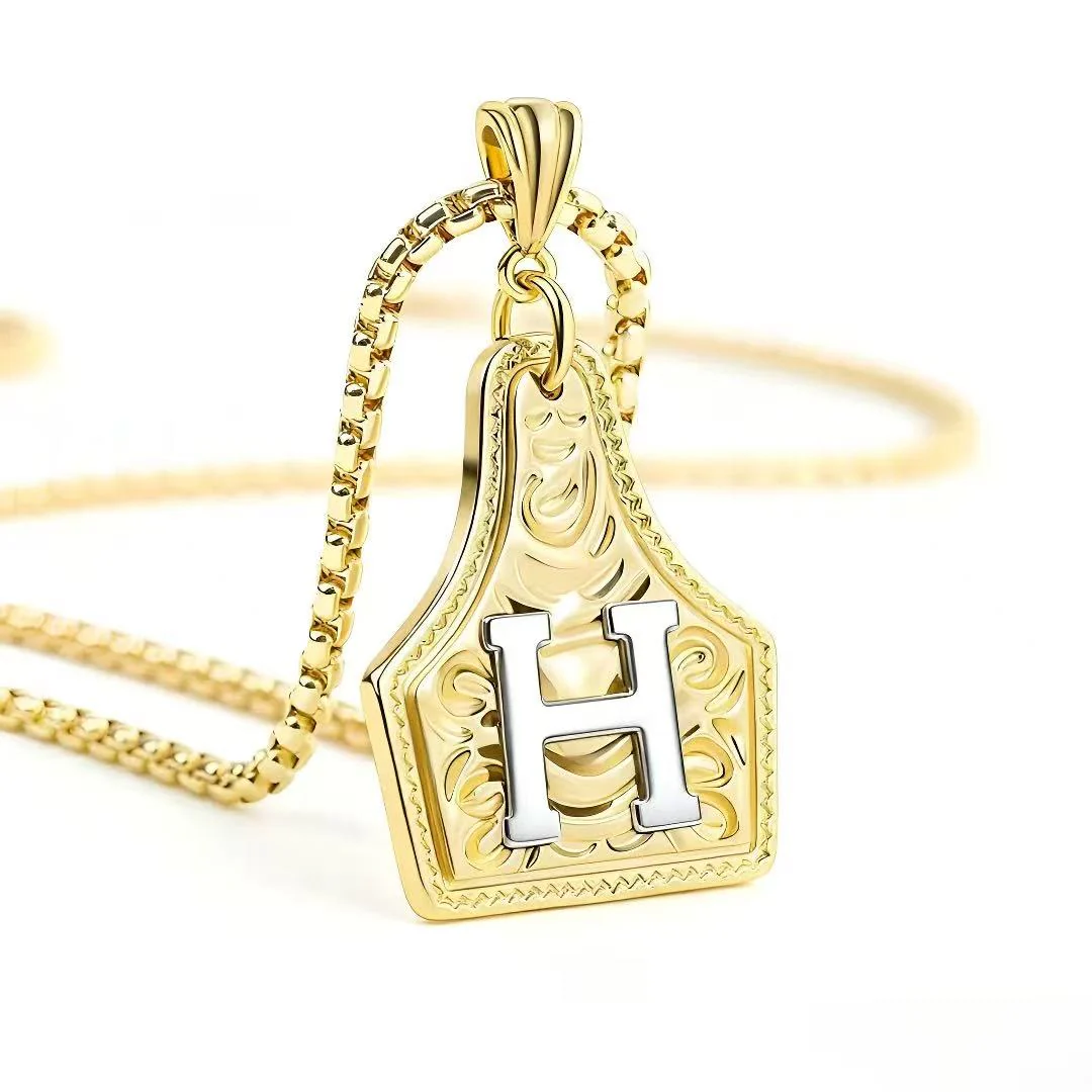 Golden & Silver Exquisite Letter Pendant Embossed Necklace - Image 12