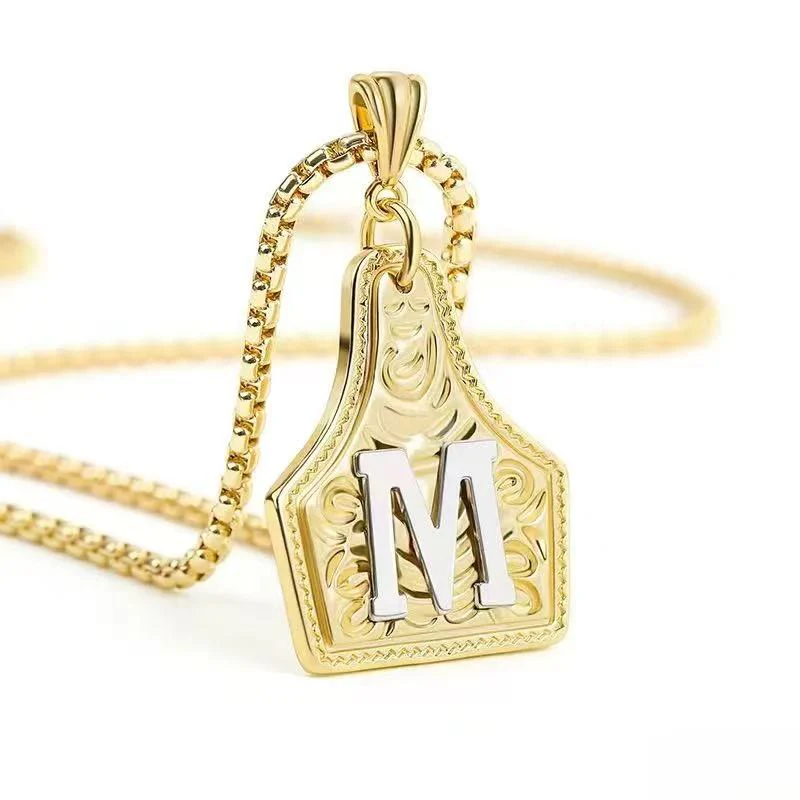 Golden & Silver Exquisite Letter Pendant Embossed Necklace - Image 17