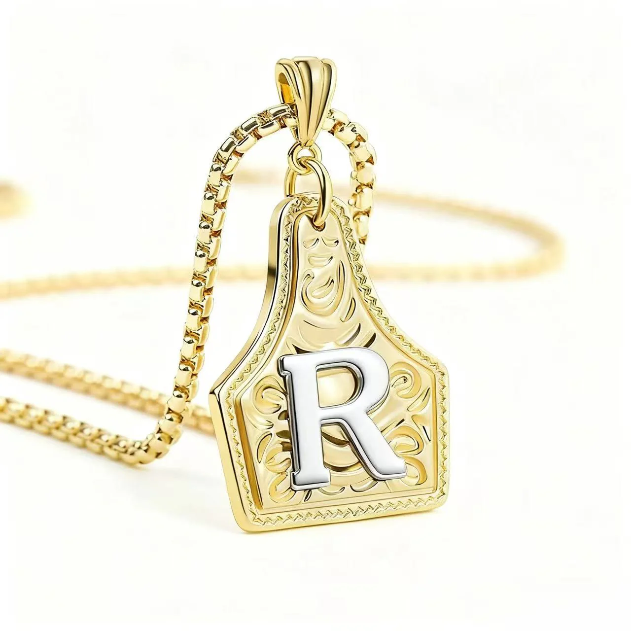 Golden & Silver Exquisite Letter Pendant Embossed Necklace - Image 22