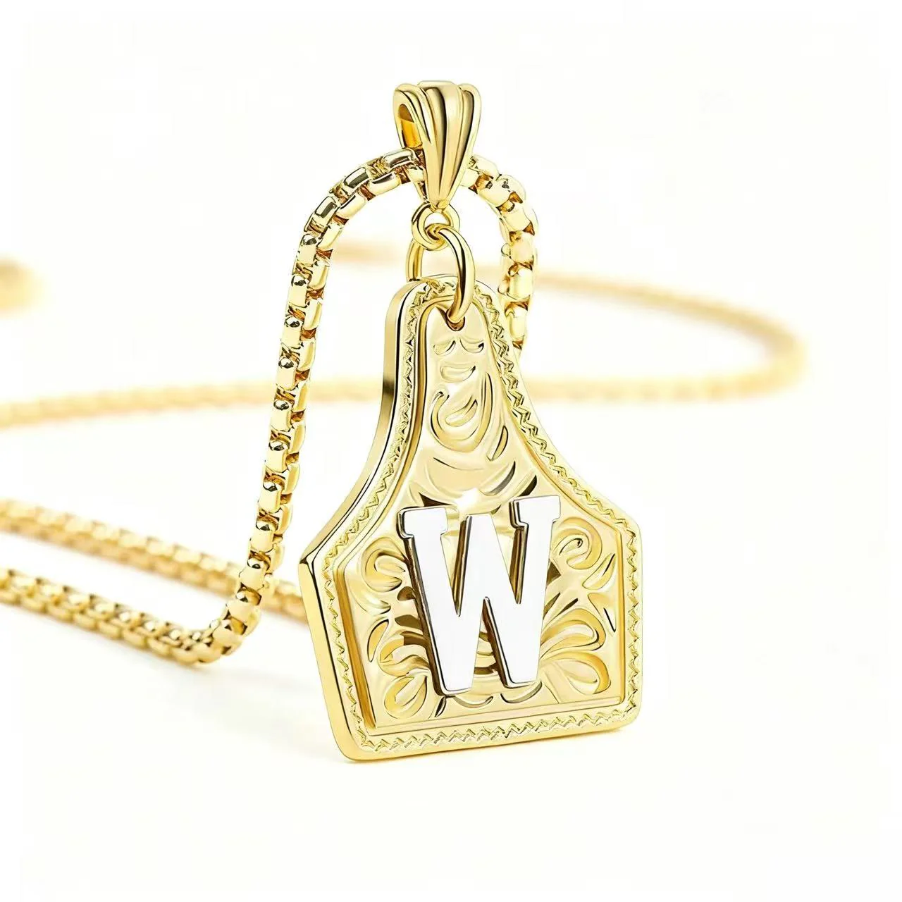 Golden & Silver Exquisite Letter Pendant Embossed Necklace - Image 27