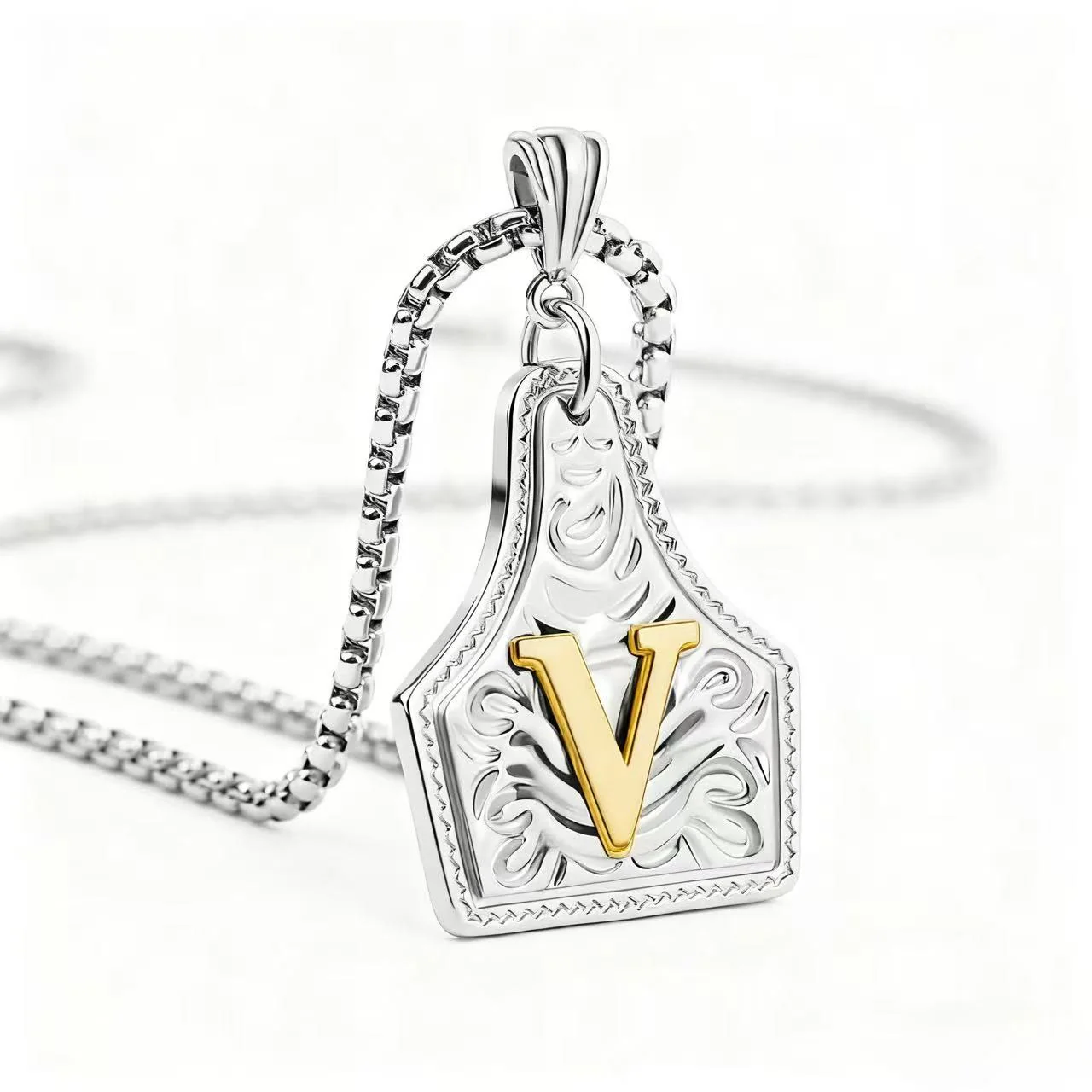 Golden & Silver Exquisite Letter Pendant Embossed Necklace - Image 52