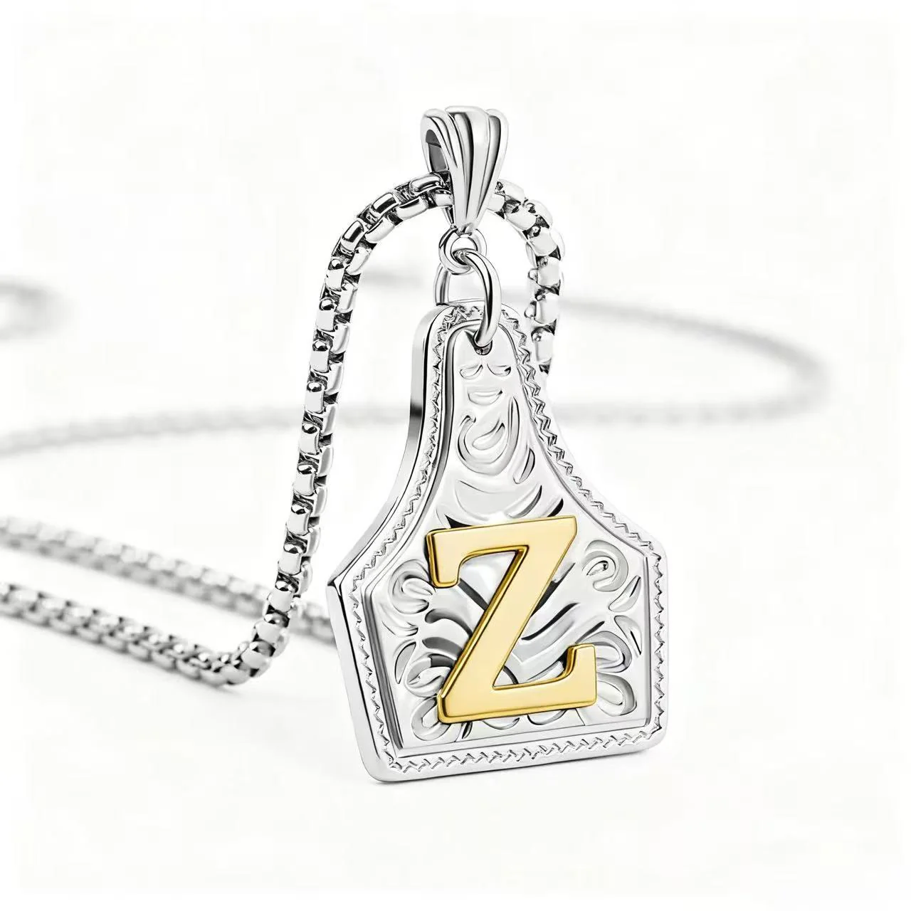 Golden & Silver Exquisite Letter Pendant Embossed Necklace - Image 56
