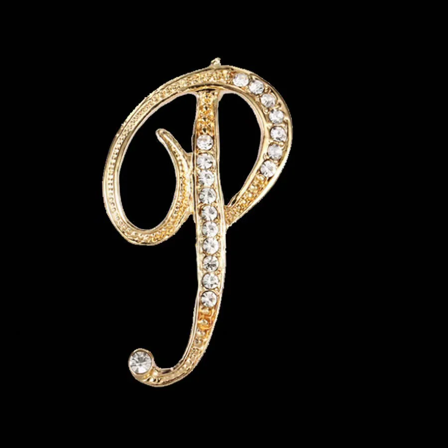 Golden & Silver Initial Letter Diamond Inlaid Brooch - Image 14