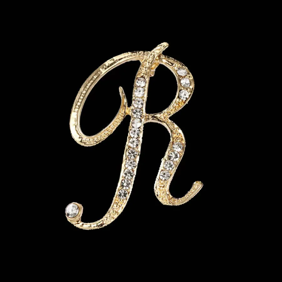 Golden & Silver Initial Letter Diamond Inlaid Brooch - Image 16